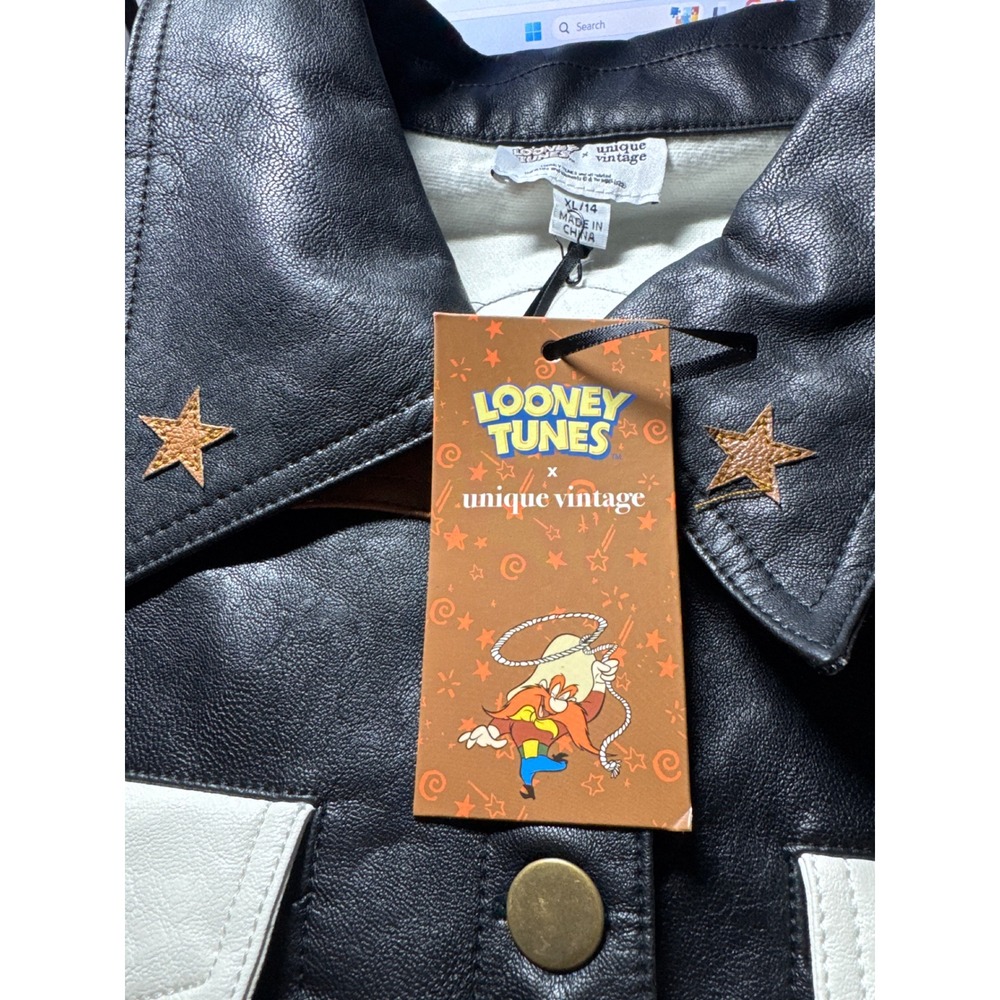 Unique Vintage Looney Tunes Bugs Bunny Back Off Leather Jacket XL - Picture 5 of 13